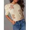 imageDokotoo Womens Short Puff Sleeve Knit Tops 2025 Trendy Crewneck Striped T Shirts Casual Summer BlousesY Offwhite