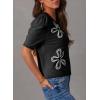 imageDokotoo Womens Short Puff Sleeve Knit Tops 2025 Trendy Crewneck Striped T Shirts Casual Summer BlousesZ Black