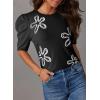 imageDokotoo Womens Short Puff Sleeve Knit Tops 2025 Trendy Crewneck Striped T Shirts Casual Summer BlousesZ Black