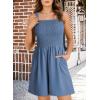 imageDokotoo Womens Summer Casual Smocked Rompers Square Neck Sleeveless Loose Shorts Jumpsuits 2025 Beach Vacation OutfitsDusk Blue