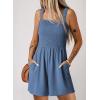 imageDokotoo Womens Summer Casual Smocked Rompers Square Neck Sleeveless Loose Shorts Jumpsuits 2025 Beach Vacation OutfitsDusk Blue