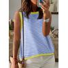 imageDokotoo Womens Summer Tops 2025 Casual Striped Color Block High Neck Tank Top Loose Knit High Low Sleeveless Shirts BlousesBeau Blue
