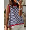 imageDokotoo Womens Summer Tops 2025 Casual Striped Color Block High Neck Tank Top Loose Knit High Low Sleeveless Shirts BlousesBlue