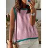 imageDokotoo Womens Summer Tops 2025 Casual Striped Color Block High Neck Tank Top Loose Knit High Low Sleeveless Shirts BlousesBright Pink