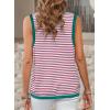 imageDokotoo Womens Summer Tops 2025 Casual Striped Color Block High Neck Tank Top Loose Knit High Low Sleeveless Shirts BlousesBright Pink
