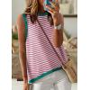 imageDokotoo Womens Summer Tops 2025 Casual Striped Color Block High Neck Tank Top Loose Knit High Low Sleeveless Shirts BlousesBright Pink