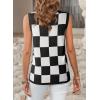 imageDokotoo Womens Summer Tops 2025 Casual Striped Color Block High Neck Tank Top Loose Knit High Low Sleeveless Shirts BlousesChechered Black