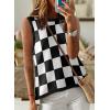 imageDokotoo Womens Summer Tops 2025 Casual Striped Color Block High Neck Tank Top Loose Knit High Low Sleeveless Shirts BlousesChechered Black
