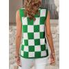 imageDokotoo Womens Summer Tops 2025 Casual Striped Color Block High Neck Tank Top Loose Knit High Low Sleeveless Shirts BlousesCheckered Green