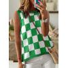 imageDokotoo Womens Summer Tops 2025 Casual Striped Color Block High Neck Tank Top Loose Knit High Low Sleeveless Shirts BlousesCheckered Green