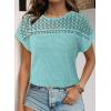 imageDokotoo Womens Tops Casual Scoop Neck Short Sleeve Waffle Knit Hollow Out Shirts Loose Tunic Tops BlousesAruba Blue