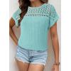 imageDokotoo Womens Tops Casual Scoop Neck Short Sleeve Waffle Knit Hollow Out Shirts Loose Tunic Tops BlousesAruba Blue