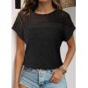 imageDokotoo Womens Tops Casual Scoop Neck Short Sleeve Waffle Knit Hollow Out Shirts Loose Tunic Tops BlousesBlack