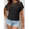 imageDokotoo Womens Tops Casual Scoop Neck Short Sleeve Waffle Knit Hollow Out Shirts Loose Tunic Tops BlousesBlack