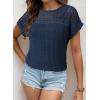 imageDokotoo Womens Tops Casual Scoop Neck Short Sleeve Waffle Knit Hollow Out Shirts Loose Tunic Tops BlousesBlue