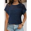 imageDokotoo Womens Tops Casual Scoop Neck Short Sleeve Waffle Knit Hollow Out Shirts Loose Tunic Tops BlousesBlue