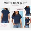 imageDokotoo Womens Tops Casual Scoop Neck Short Sleeve Waffle Knit Hollow Out Shirts Loose Tunic Tops BlousesBlue