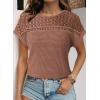 imageDokotoo Womens Tops Casual Scoop Neck Short Sleeve Waffle Knit Hollow Out Shirts Loose Tunic Tops BlousesChestnut