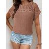 imageDokotoo Womens Tops Casual Scoop Neck Short Sleeve Waffle Knit Hollow Out Shirts Loose Tunic Tops BlousesChestnut