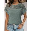 imageDokotoo Womens Tops Casual Scoop Neck Short Sleeve Waffle Knit Hollow Out Shirts Loose Tunic Tops BlousesGreen
