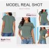 imageDokotoo Womens Tops Casual Scoop Neck Short Sleeve Waffle Knit Hollow Out Shirts Loose Tunic Tops BlousesGreen