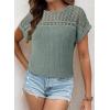 imageDokotoo Womens Tops Casual Scoop Neck Short Sleeve Waffle Knit Hollow Out Shirts Loose Tunic Tops BlousesGreen