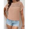 imageDokotoo Womens Tops Casual Scoop Neck Short Sleeve Waffle Knit Hollow Out Shirts Loose Tunic Tops BlousesKhaki