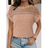 imageDokotoo Womens Tops Casual Scoop Neck Short Sleeve Waffle Knit Hollow Out Shirts Loose Tunic Tops BlousesKhaki