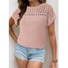 imageDokotoo Womens Tops Casual Scoop Neck Short Sleeve Waffle Knit Hollow Out Shirts Loose Tunic Tops BlousesLight Pink