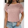 imageDokotoo Womens Tops Casual Scoop Neck Short Sleeve Waffle Knit Hollow Out Shirts Loose Tunic Tops BlousesLight Pink