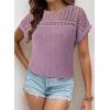 imageDokotoo Womens Tops Casual Scoop Neck Short Sleeve Waffle Knit Hollow Out Shirts Loose Tunic Tops BlousesLight Purple