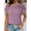 imageDokotoo Womens Tops Casual Scoop Neck Short Sleeve Waffle Knit Hollow Out Shirts Loose Tunic Tops BlousesLight Purple