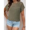 imageDokotoo Womens Tops Casual Scoop Neck Short Sleeve Waffle Knit Hollow Out Shirts Loose Tunic Tops BlousesMoss Green