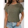 imageDokotoo Womens Tops Casual Scoop Neck Short Sleeve Waffle Knit Hollow Out Shirts Loose Tunic Tops BlousesMoss Green