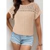 imageDokotoo Womens Tops Casual Scoop Neck Short Sleeve Waffle Knit Hollow Out Shirts Loose Tunic Tops BlousesOatmeal