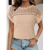 imageDokotoo Womens Tops Casual Scoop Neck Short Sleeve Waffle Knit Hollow Out Shirts Loose Tunic Tops BlousesOatmeal