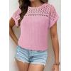 imageDokotoo Womens Tops Casual Scoop Neck Short Sleeve Waffle Knit Hollow Out Shirts Loose Tunic Tops BlousesPink