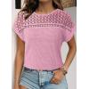 imageDokotoo Womens Tops Casual Scoop Neck Short Sleeve Waffle Knit Hollow Out Shirts Loose Tunic Tops BlousesPink