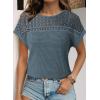 imageDokotoo Womens Tops Casual Scoop Neck Short Sleeve Waffle Knit Hollow Out Shirts Loose Tunic Tops BlousesReal Teal