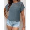 imageDokotoo Womens Tops Casual Scoop Neck Short Sleeve Waffle Knit Hollow Out Shirts Loose Tunic Tops BlousesReal Teal