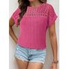 imageDokotoo Womens Tops Casual Scoop Neck Short Sleeve Waffle Knit Hollow Out Shirts Loose Tunic Tops BlousesRose
