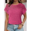 imageDokotoo Womens Tops Casual Scoop Neck Short Sleeve Waffle Knit Hollow Out Shirts Loose Tunic Tops BlousesRose