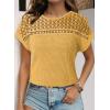 imageDokotoo Womens Tops Casual Scoop Neck Short Sleeve Waffle Knit Hollow Out Shirts Loose Tunic Tops BlousesYellow
