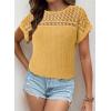 imageDokotoo Womens Tops Casual Scoop Neck Short Sleeve Waffle Knit Hollow Out Shirts Loose Tunic Tops BlousesYellow