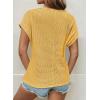 imageDokotoo Womens Tops Casual Scoop Neck Short Sleeve Waffle Knit Hollow Out Shirts Loose Tunic Tops BlousesYellow