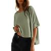 imageDokotoo Summer Shirts 2025 Womens Solid T Shirts for Women Loose Oversized Tops Basic TeeMeadow Mist Green