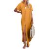 imageDokotoo Womens Casual Short Sleeve Side Split Button Down Long Kimonos Cardigans Swimsuit Cover Ups Summer Beach DressVitality Orange