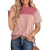 imageDokotoo Womens Color Block Fashion Short Sleeve Crewneck Knitted Spring Summer Casual Loose T Shirts TopsBpink
