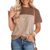 imageDokotoo Womens Color Block Fashion Short Sleeve Crewneck Knitted Spring Summer Casual Loose T Shirts TopsDark Khaki