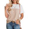 imageDokotoo Womens Color Block Fashion Short Sleeve Crewneck Knitted Spring Summer Casual Loose T Shirts TopsSmoke Gray